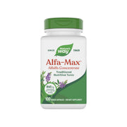Nature's Way Alfa-Max bottle front shows daily vegan alfalfa support