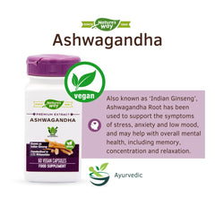 Nature's Way Ashwagandha bottle side view with clean packaging.