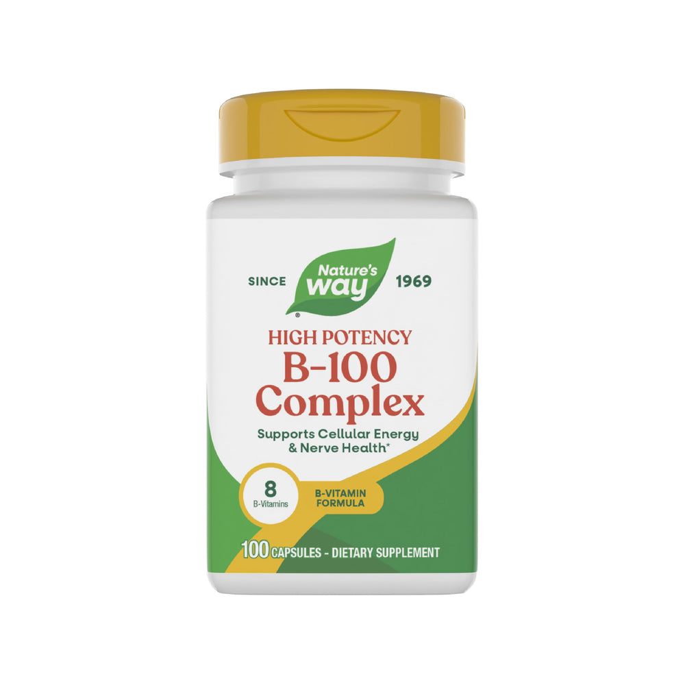 Nature's Way B-100 Complex bottle-front view for daily energy support.