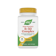 Nature's Way B-50 Complex bottle front shows easy-to-swallow capsules for daily energy use