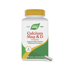 Nature's Way Calcium Mag D3 bottle front supports healthy bones and teeth.