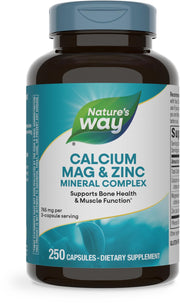 Nature's Way Calcium Magnesium Zinc bottle for bone health and muscle function