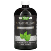 Nature's Way Chlorofresh bottle close-up, unflavored liquid for internal deodorant use.