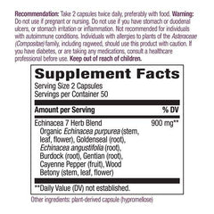 Label on Nature's Way Echinacea Goldenseal details ingredients and general usage.