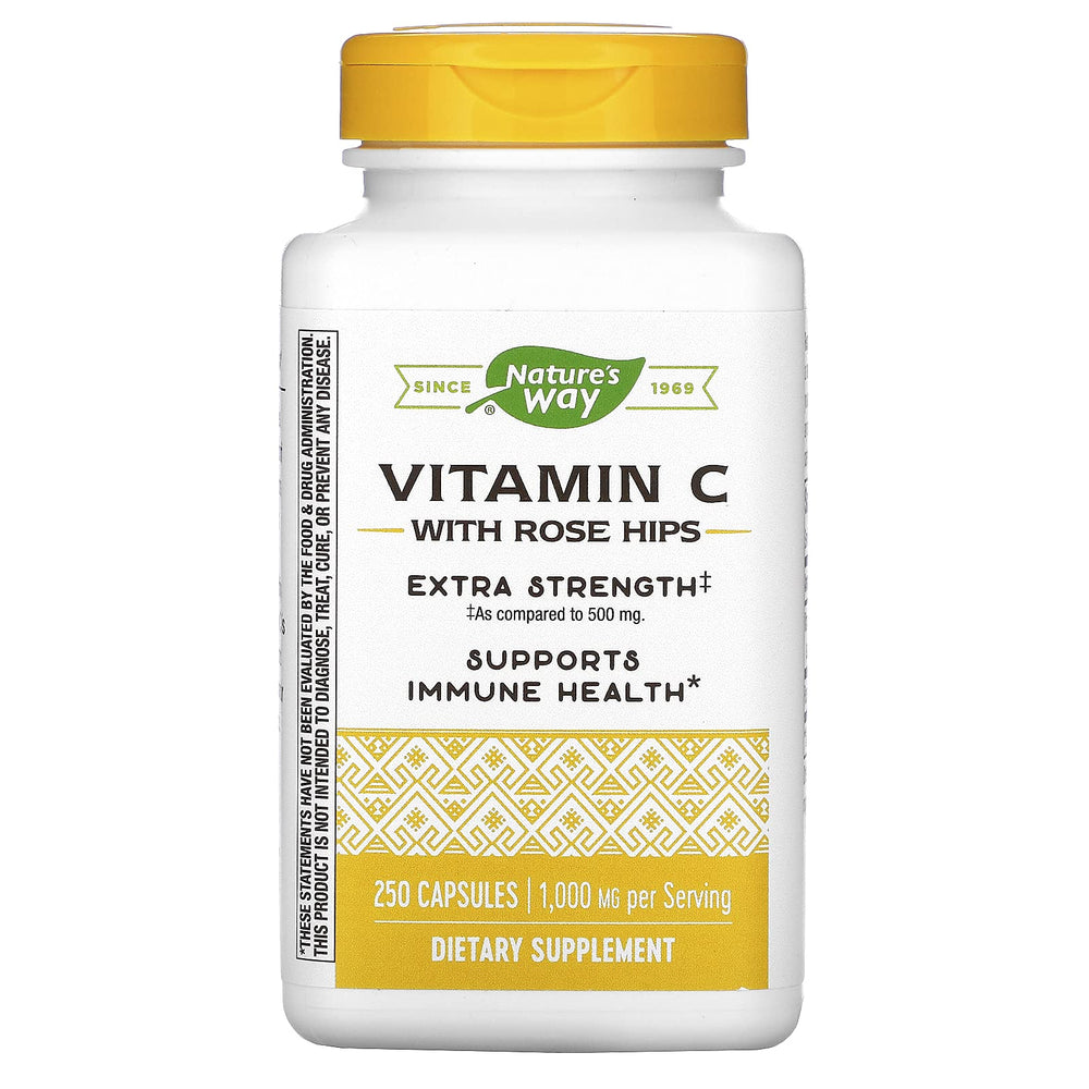 Nature's Way Extra Strength Vitamin C with Rose Hips bottle; supports daily immune health.