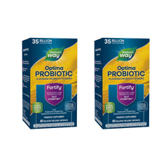 Nature's Way Fortify Optima bottle front shows 35B CFUs per serving for digestive balance.