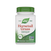 Nature's Way Horsetail Grass bottle showcases vegan, non-GMO formula for hair and nail support.