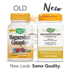 Nature's Way Magnesium Complex capsules pour, convenient daily intake for calm energy