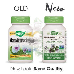 Nature's Way Marshmallow Root label close-up with mg per serving details.