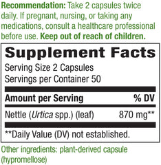 Nature's Way nettle leaf bottle label with Non-GMO Project seal for trusted ingredients.