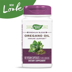 Nature's Way Oregano Oil label detail with standardized carvacrol percentage