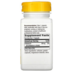 Nature's Way Potassium Complex bottle back label with daily electrolyte guidance