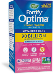 Nature's Way Primadophilus Optima Women bottle shows 90B CFU for daily microbiome balance.
