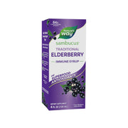 Nature's Way Sambucus bottle pour shows easy 2-tsp daily dosing for adults.
