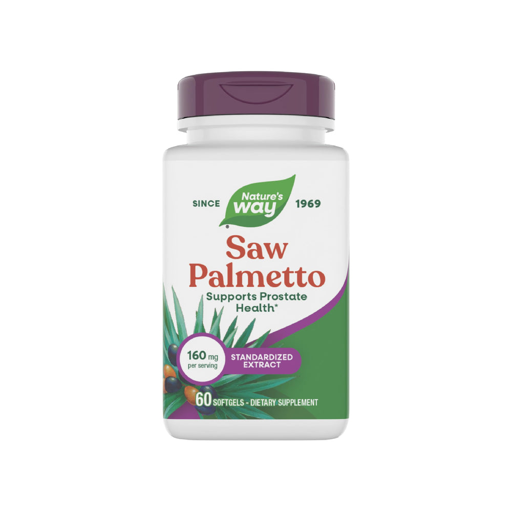 Nature's Way Saw Palmetto softgel bottle ready for daily use.