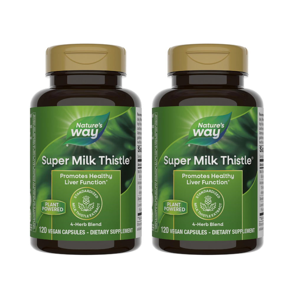 Nature's Way Super Milk Thistle bottle front highlighting liver-support blend