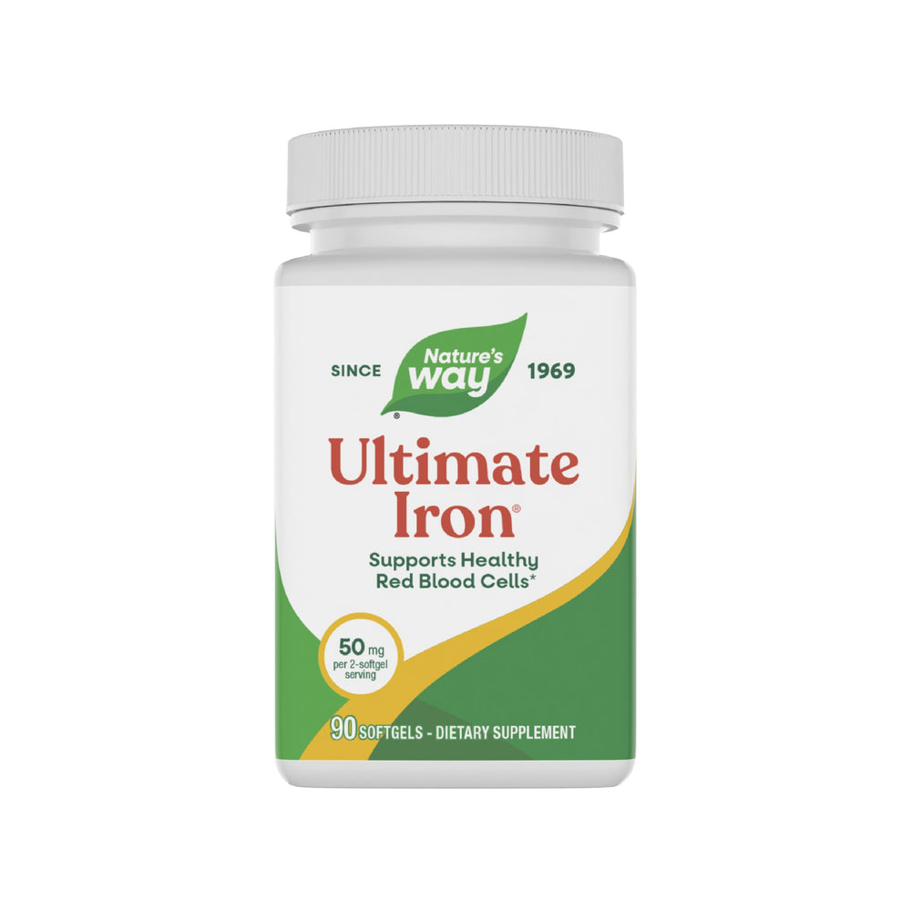 Nature's Way Ultimate Iron bottle front with dosage for energy support.