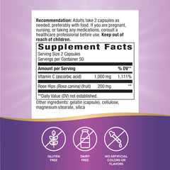Close-up of Nature's Way Vitamin C with Rose Hips capsules for daily dose