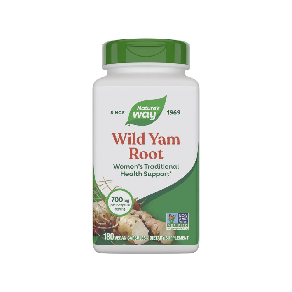 Nature's Way Wild Yam Root bottle with label closeup for traditional health support