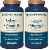 Nature's Wonder Calcium 600 mg bottle front, clear daily bone support visuals