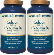 Nature's Wonder Calcium 600 mg bottle front, clear daily bone support visuals