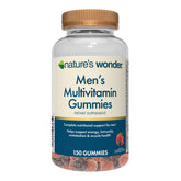Nature's Wonder Men's Multivitamin Gummies bottle front supports daily energy and immune health.