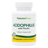 NaturesPlus Acidophilus with Pectin bottle front shows vegan probiotic option for gut support.