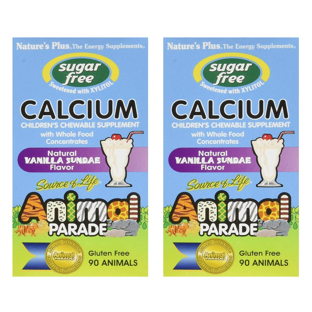 NaturesPlus Animal Parade calcium chewables in vanilla sundae flavor, bone-supporting for kids.