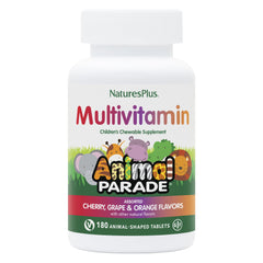 NaturesPlus Animal Parade bottle with three-pack of animal-shaped multivitamin chews for daily kids' nutrition