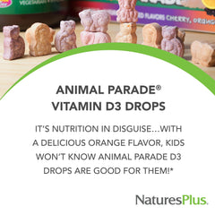 NaturesPlus Animal Parade child-dose drops shown with dropper for bone support