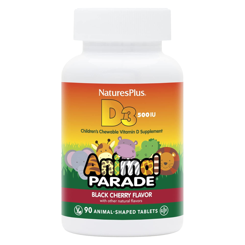 NaturesPlus Animal Parade D3 bottle with child-friendly vitamins for bone health