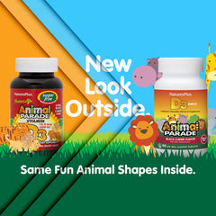 NaturesPlus Animal Parade D3, tabletas en formas de animales para niños.