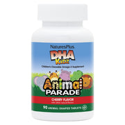 NaturesPlus Animal Parade DHA cherry bottle for kid-friendly omega-3 nutrition.