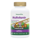 NaturesPlus Animal Parade Gold bottle with grape-chewable tablets for daily nutrition.