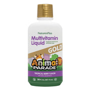 NaturesPlus Animal Parade Gold liquid bottle for kids supports daily vitamins and immune wellness.
