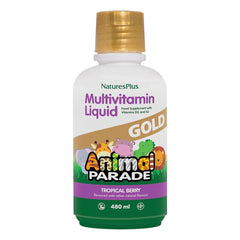 NaturesPlus Animal Parade Gold liquid bottle supports easy daily nutrition for kids