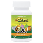 NaturesPlus Animal Parade KidGreenz bottle front with tropical flavor appeal for kids