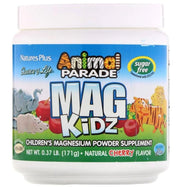 NaturesPlus MagKidz cherry bottle offers a kid-friendly magnesium supplement for healthy bones and growth.