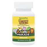 NaturesPlus Animal Parade Omega 3/6/9 Junior lemon softgel bottle promotes daily fatty acids for kids