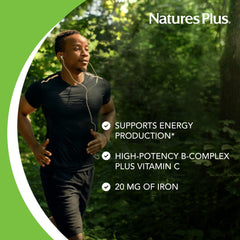 NaturesPlus B-Complex and Vitamin C detail highlighting energy support