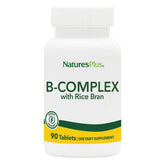 NaturesPlus B-Complex with Rice Bran bottle front highlights vegetarian, gluten-free formula for daily energy support.