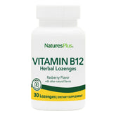 NaturesPlus B12 lozenges raspberry bottle front, daily supplement.