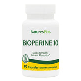 NaturesPlus Bioperine 10 bottle front view showing vegan and gluten-free packaging.