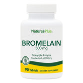 NaturesPlus Bromelain 500 mg tablets in bottle, emphasizing 90 servings for daily wellness.