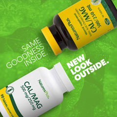 Close-up of NaturesPlus Cal/Mag vegetarian tablets, easy-to-swallow