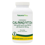 NaturesPlus Cal/Mag/Vit D3 with K2 chewable bottle front view for convenient daily mineral support.