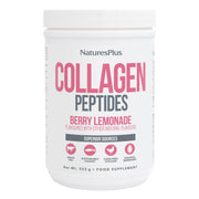 NaturesPlus Collagen Peptides Berry Lemonade bottle on kitchen counter for daily use.