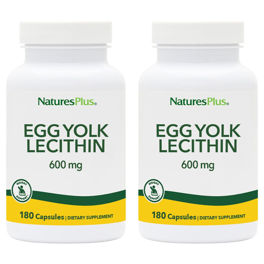 NaturesPlus Egg Yolk Lecithin bottle front showing 600 mg per serving for everyday use.