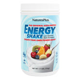 NaturesPlus Energy Shake jar with scoop shows a ready protein source for busy mornings.