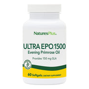 NaturesPlus EPO1500 bottle-front shows premium evening primrose oil for skin support.